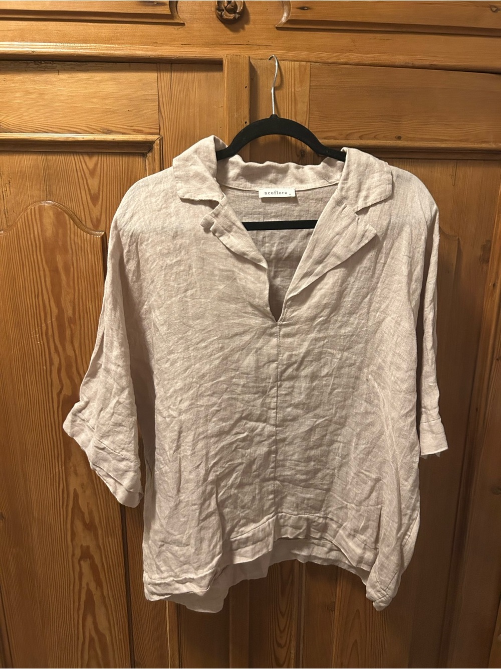 Neuflora Linen Lightweight V-Neck Tunic in Beige